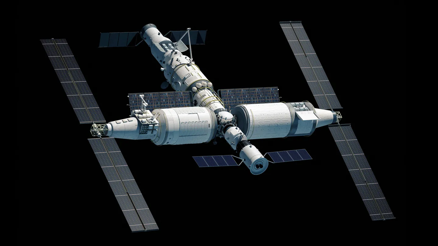 Representación de la estación espacial Tiangong, donde se hizo el experimento de caída libre con átomos de rubidio.