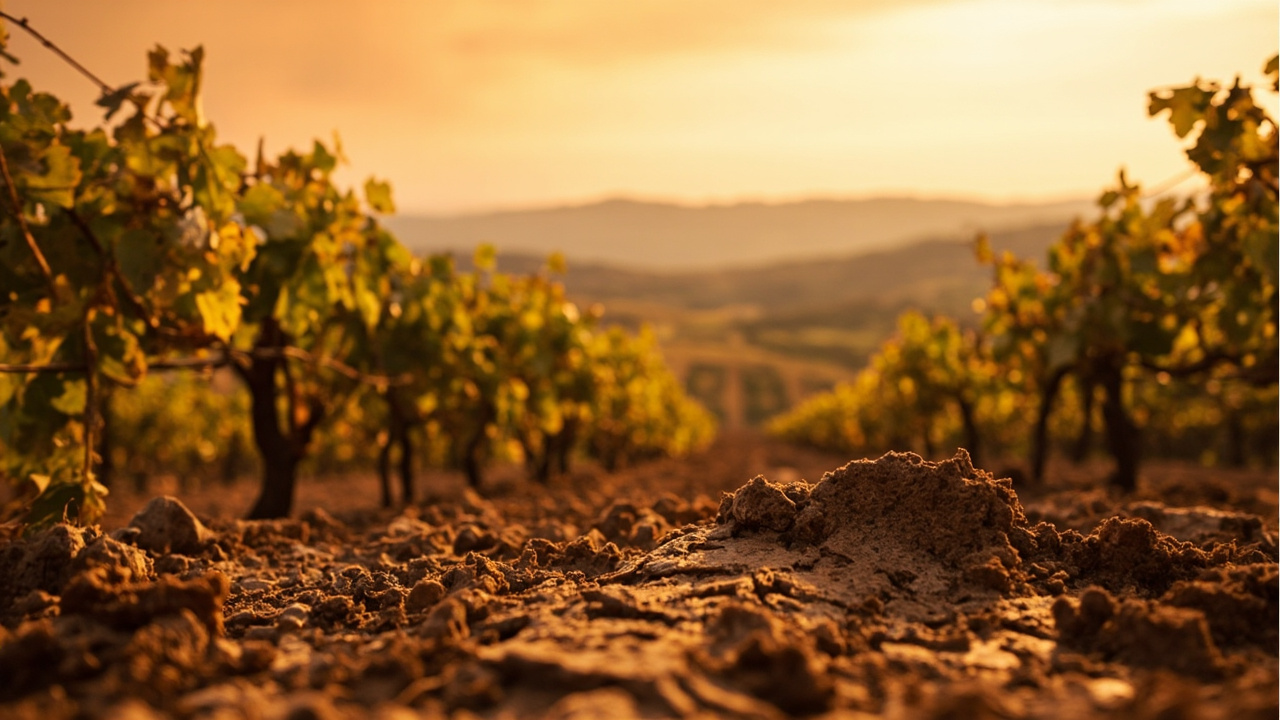 Imagen editorial generada por IA sobre El cambio climático y los incendios podrían redibujar el mapa del vino en California.