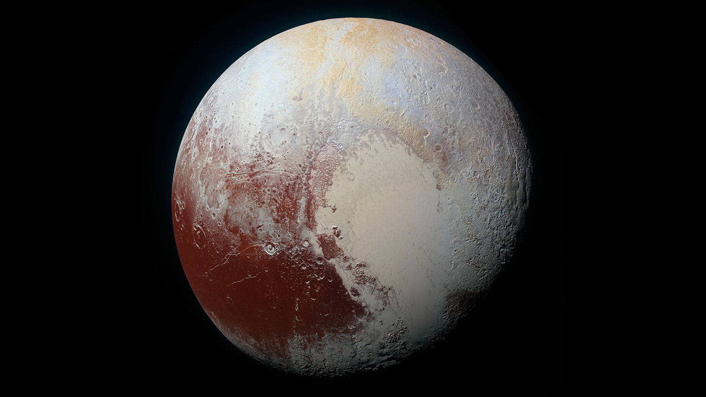 Vista global de Plutón captada por New Horizons, con Sputnik Planitia en el centro y la región donde se agrupan los deslizamientos identificados por el estudio.