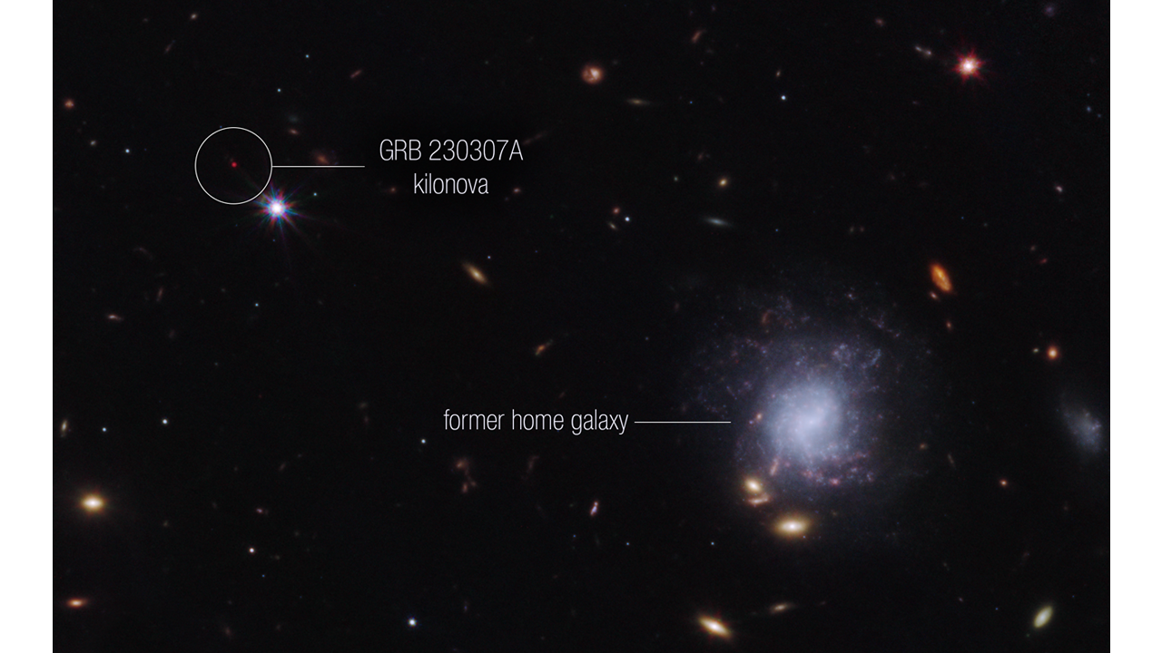 Imagen astronómica de un estallido de rayos gamma observada por el telescopio Webb.
