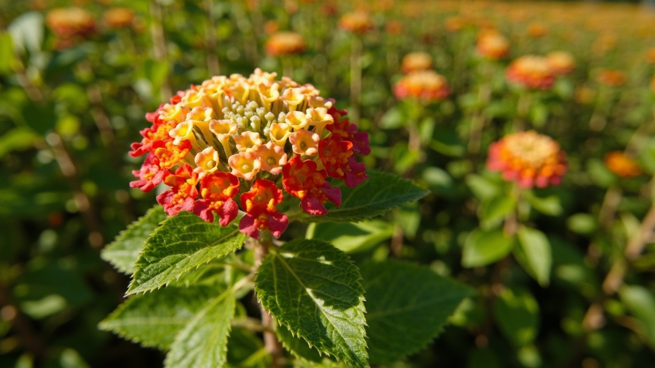 Imagen editorial generada por IA sobre Lantana camara: una planta invasora que se propaga sin diversidad genética.