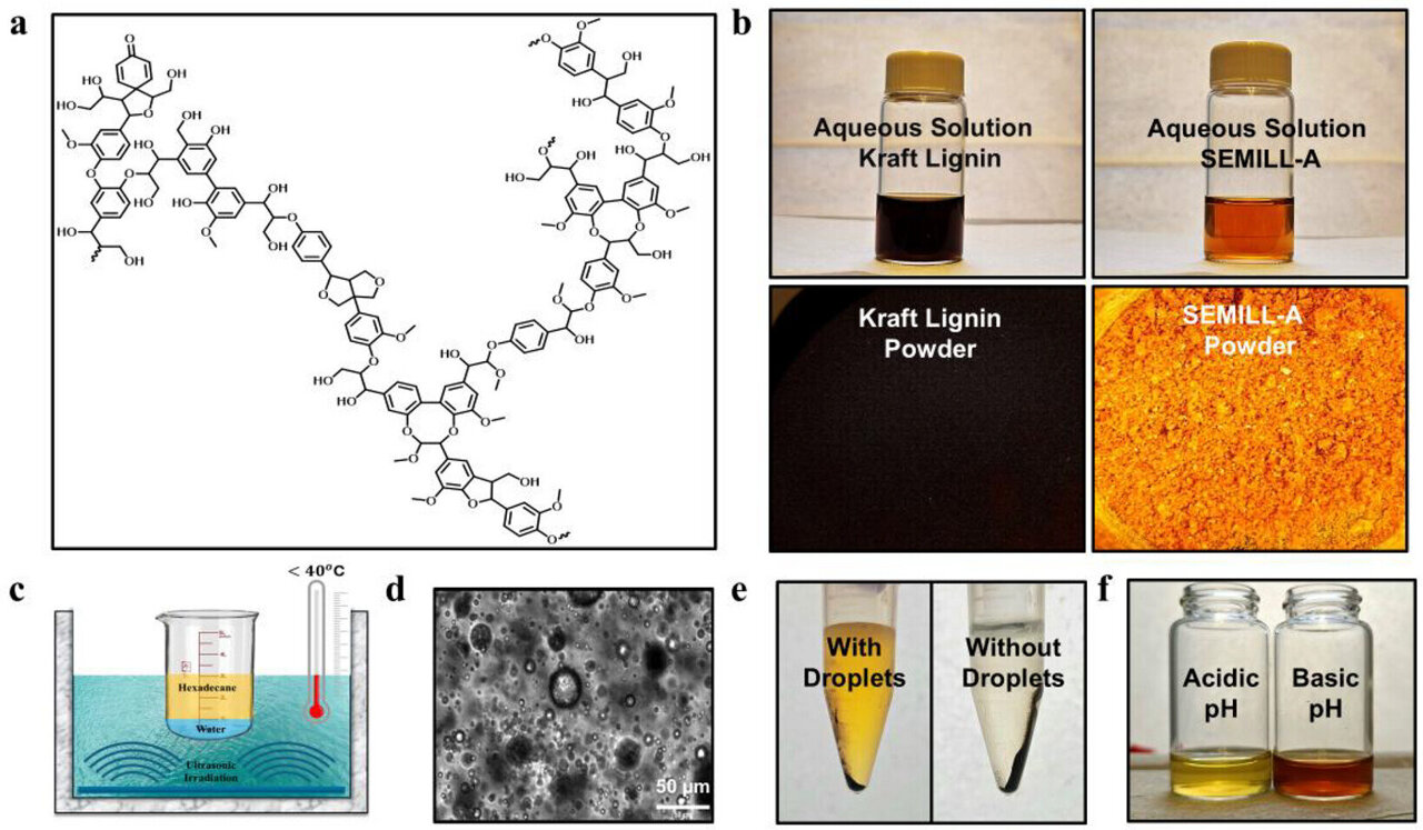 Descomposición de lignina usando microgotas de agua emulsificada sonicadas.