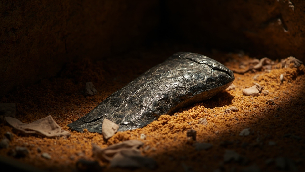 Imagen editorial generada por IA sobre Meteorito en tumbas del antiguo Egipto: el hierro celeste del Bronce.