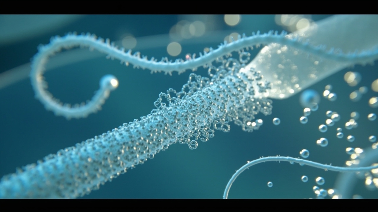 Imagen editorial generada por IA sobre Un nanoporo logra leer proteínas aminoácido por aminoácido.