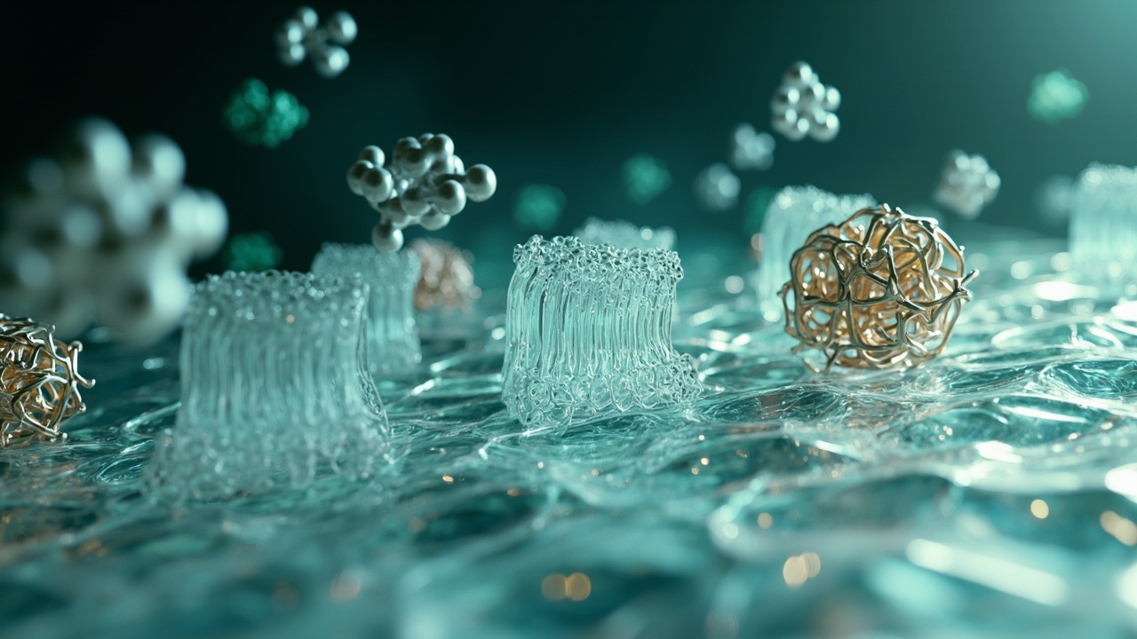 Imagen editorial generada por IA sobre Nanoporos flexibles detectan proteínas ligadas al párkinson y la ELA.