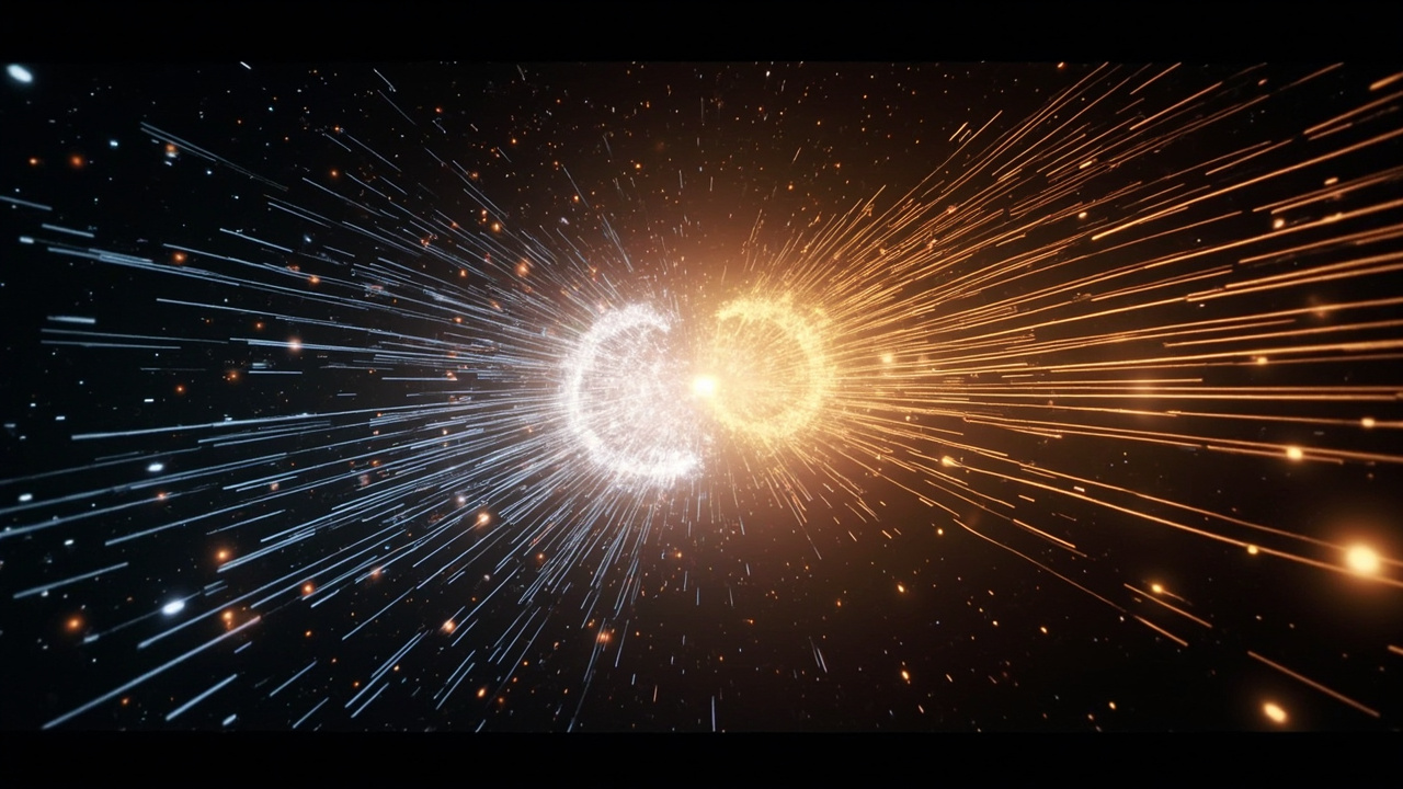 Imagen editorial generada por IA sobre El LHC encuentra nuevas pistas del plasma primordial en choques de oxígeno.