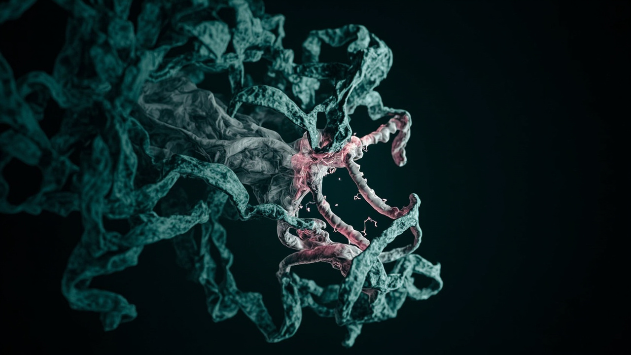 Imagen editorial generada por IA sobre Un hallazgo sobre la polimerasa del virus de Crimea-Congo abre una pista antiviral.